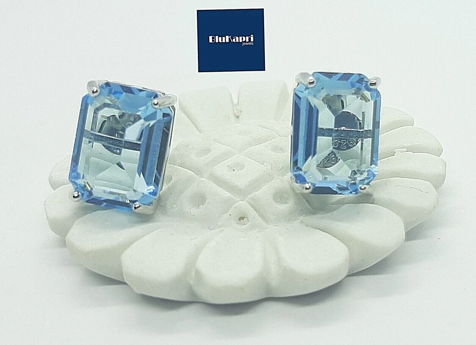Orecchino Donna in argento 925 topazio azzurro rettangolare - Immagine 3 di 4
