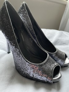 silver sequin shoes heels