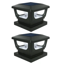 Solar Post Cap Lights for 3x3, 4X4, 5x5 Posts - BLACK (2 PACK) BICSGL-12BLK