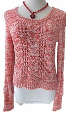 Free People Sweater Red White Cable Knit Womens SZ S