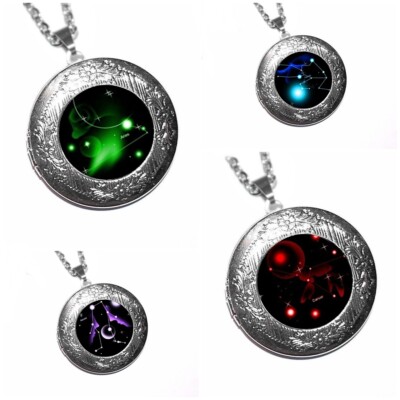 STERNZEICHEN Medaillon Foto Anhänger Öffnen Halskette Horoskop Zodiac EDELSTAHL