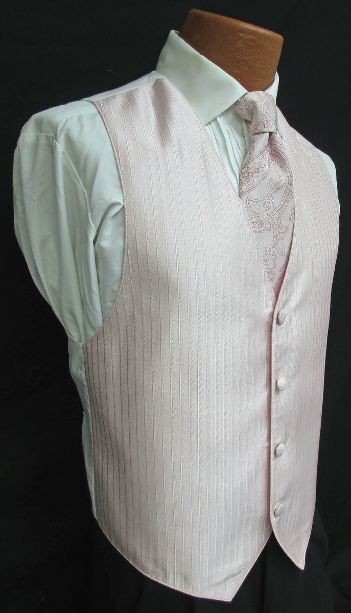 Mens Light Pink Jean Yves Tuxedo Vest Choice of Tie Formal Wedding Cruise  Prom