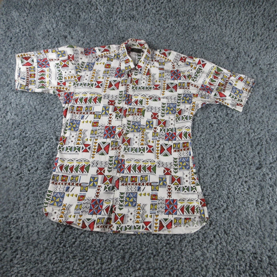 Ike Behar Shirt Mens Large White Red Geometric Short Sleeve Button Up - Image 2 of 4