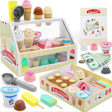 Ice Cream Counter Playset for Kids Montessori Pretend Play Food Toys Kitchen