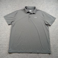 Under Armour Polo Shirt Mens 2XL Gray Stripe HeatGear Loose Fit Golf Performance