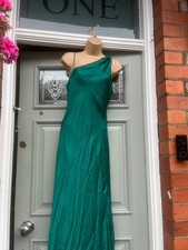 Gorgeous Zara emerald green satin one shoulder slip dress small Rrp £49,50