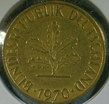 WORLD COIN SALE--1970-F  GERMANY  10 PFENNIG--BRASS PLATED STEEL COIN-KM# 108