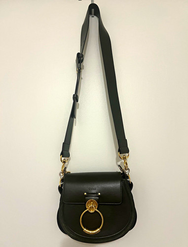 Chloé Dark Green Small Half Moon Crossbody Bag Ring Detail Gold Hardware Snap