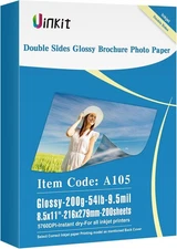 Double Sided Glossy Photo Paper - 200 Sheets Uinkit 8.5x11 Inches 9.5Mil 200Gsm