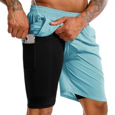 Men's 2 in 1 Running Shorts 7" Quick Dry Gym Athletic Workout Shorts for Men ...