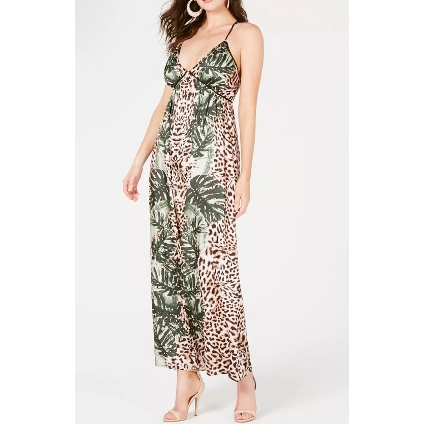 Vestido maxi Guess Paula animal estampa de palma pequeno aberto nas costas   - Imagem 2 de 4