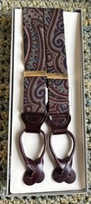 Vintage Trafalgar NOS Silk/Leather Suspenders Braces Paisley New In Package