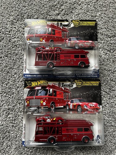 Hot Wheels Team Transport Lotto Di 2: Ferrari 250 GTO Con Trasportatore Fiat 642 Bartoletti. Scala 1:64, Rosso.
