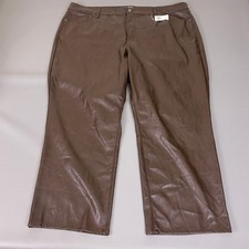 Old Navy High Rise Boot Cut Faux Leather Pants Womens Size 22 Brown Cropped NEW'