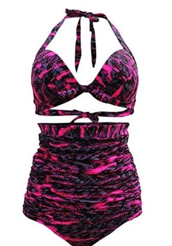 Brand New Size 16-18 UK High Waisted Bikini Pink Black Camo Print Swimwear Set