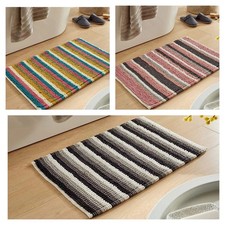 Padstow Stripe Bath Mat Non Slip Cotton Soft Absorbent Rug 50x80cm Bathroom Use