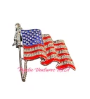 America USA Patriotic American Crystal Rhinestone Waving Flag Brooch Pin