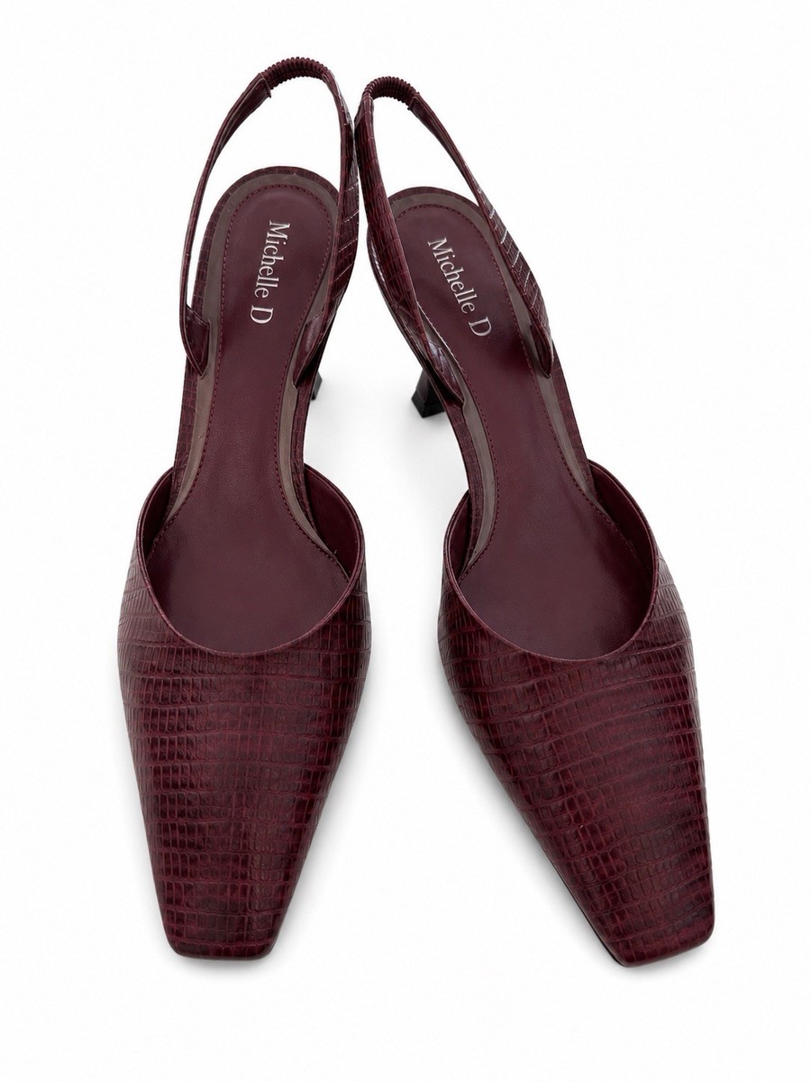 Michelle D Burgundy Vintage Faux Croc Slingback Kitten Heels