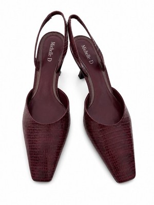 Michelle D Burgundy Vintage Faux Croc Slingback Kitten Heels