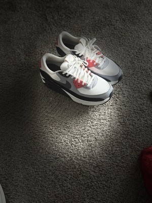 Nike Air Max 90 White Gray Black Red Lace Up Low Top Men's Athletic Sneakers