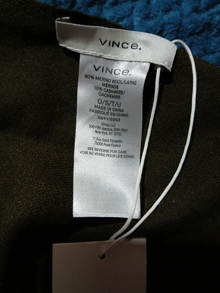 Vince Wool & Cashmere Blend Large Ombre Wrap Scarf Teal Blue Olive Green - Image 4 of 4