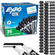 Low Odor Dry Erase Markers, Chisel Tip, Black, 36 Count