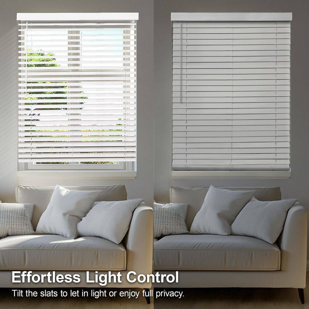 White Cordless Room Darkening Faux Wood Window Blinds with 2 In. Slats, 34 In. W