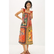 Anthropologie FARM RIO Mosaic Midi Dress Cotton Pockets Colorful Tropical Medium