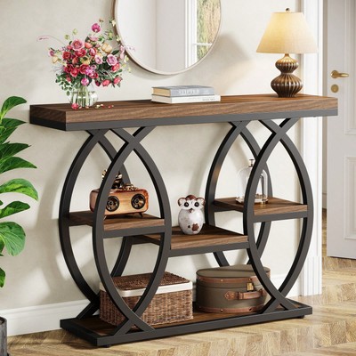 39.4'' Industrial Console Table - 4-Tier Narrow Sofa Table for Entryway
