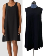 Eileen Fisher Black Sleeveless Oversized Swing Dress Capsule Minimalist Travel S