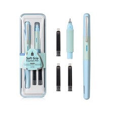 WRITECH Soft Grip Fountain Pen: Black Ink Fine Nib Pen with 1 R... USA FAST SHIP