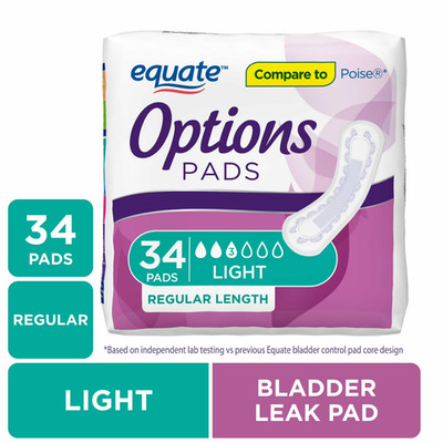 Equate Options Incontinence Pads for Women, Light Absorbency , 34 Ct
