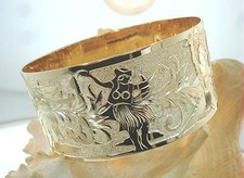 24MM 14K YELLOW GOLD HAWAIIAN CUSTOM HAND ENGRAVED PERSONALIZED BANGLE 6.5-9 2