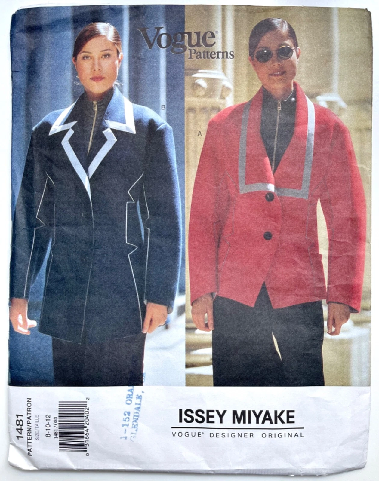 Vogue 1481. Issey Miyake Jackets. Sz 8 - 12. UNCUT FF. OOP