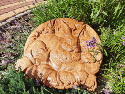 Hasen Tiere Ornament Holz geschnitzt Plakette WANDBEHANG KUNSTWERK WOHNDEKO