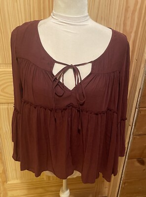 Free People A Few Of My Favorite Things Plum Boho Peasant Blouse Size Small ~EUC