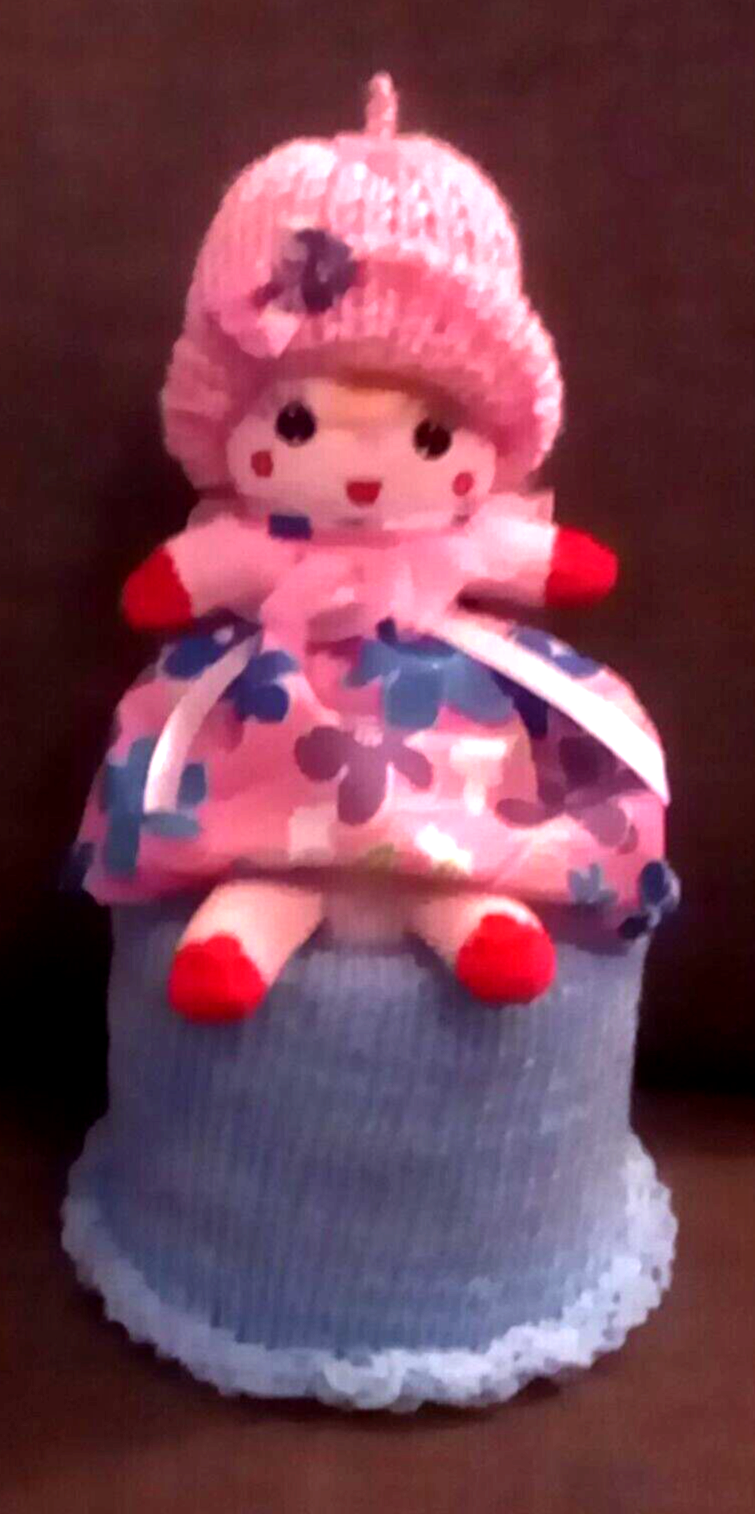Knitted Toilet Roll Cover Doll / Novelty / Pink Baby Doll Handmade UK