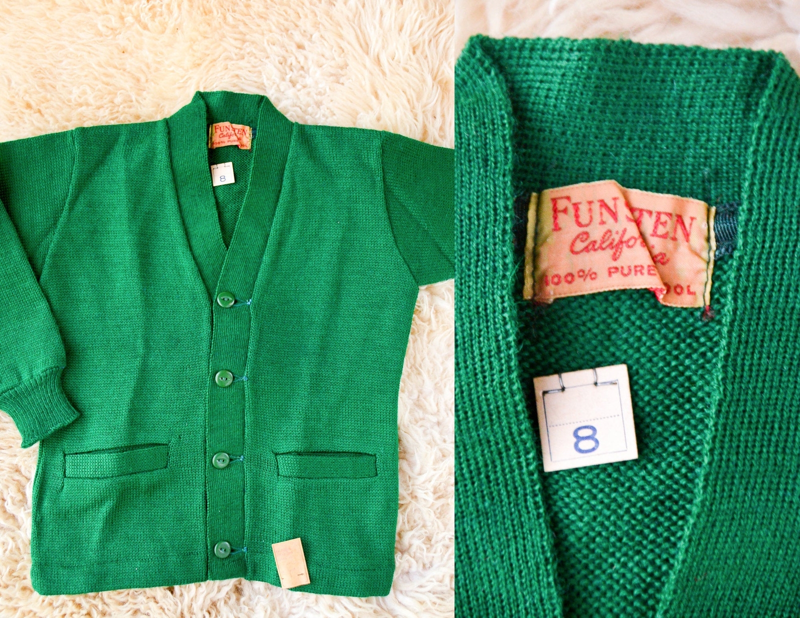 1950s Deadstock Cardigan Sweater Green Wool Knit … - image 1