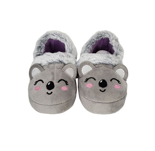 Koala Themed Kids Slippers Wonder Nation Size 4 Faux Fur Trim Gray Non-Slip - Picture 4 of 15