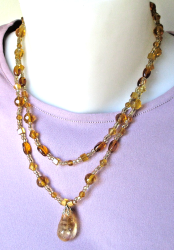 Collier Sautoir Vintage Perles En Résine Couleur Or Ambre - Très Bon état, Style Ancien