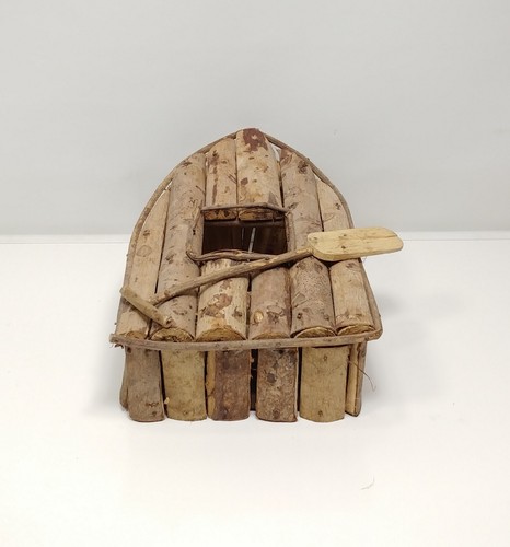 Rustic Sliced Wood Decorative Boat Canoe Handmade Wall or Tabletop - Picture 5 of 5