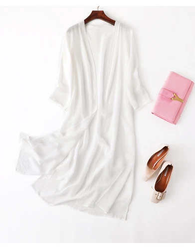  Seiden Cardigan dünn lang Oberteil Kimono Schal Mantel Sommer Strand Cover Up MM148 - Bild 13 von 40