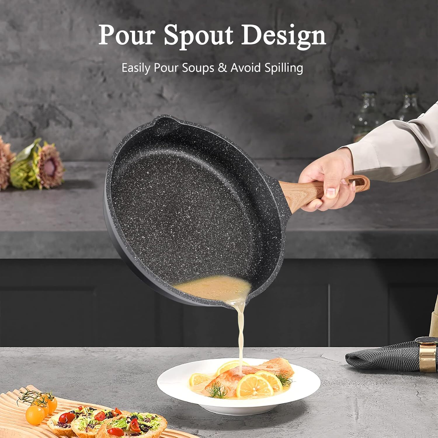 Non Stick Frying Pan Set Granite Skillet Set with 100 PFOA & PTFE Free