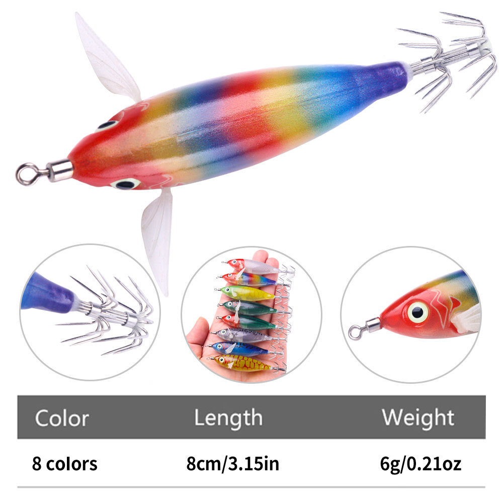 8pcs Glow Squid Jig Shrimp Lures Fishing Bait Hook Octopus 8cm/6g Saltwater Jigs - Image 2