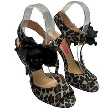 Betsey Johnson Leopard Stiletto Heels Floral Ankle Strap Peep Toe Size 7