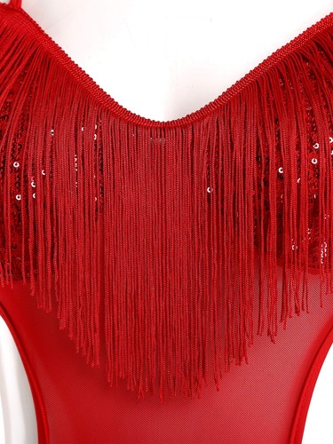 iEFiEL Damen Latein Tanzkleid Salsa Tango Pailletten Fransenkleid Glitzer Kleid - Bild 56 von 72