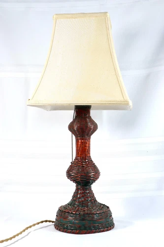 Arts & Crafts period basketry Table Lamp, 24" tall to the top of the shade