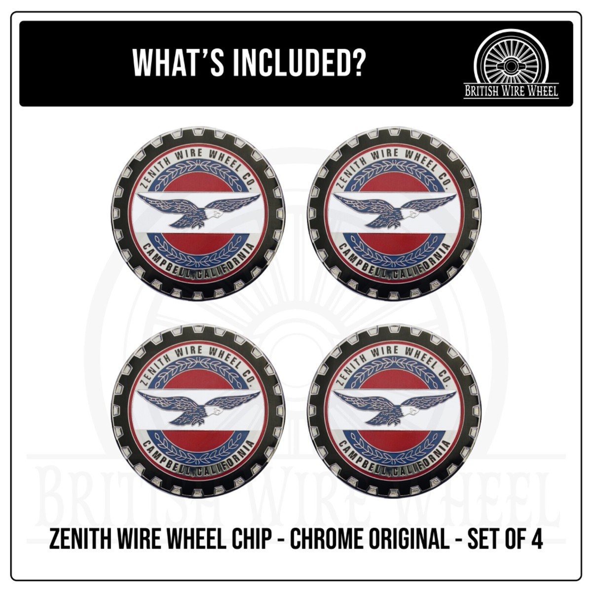 Zenith Chrome Metal Wire Wheel Knockoff Chip Emblems | 2.25