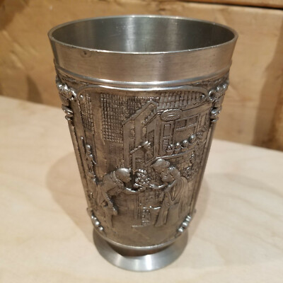 Rein Zinn Etain Pur 95% Pewter Cup Goblet Ornate Village Scene 4.5