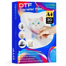 CISinks Hot/Cold Peel DTF Film 30 Sheets A4 8.25" x 11.75" Heat Transfer Paper